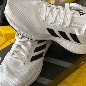 Adidas White Sneakers with Black Three-Stripes